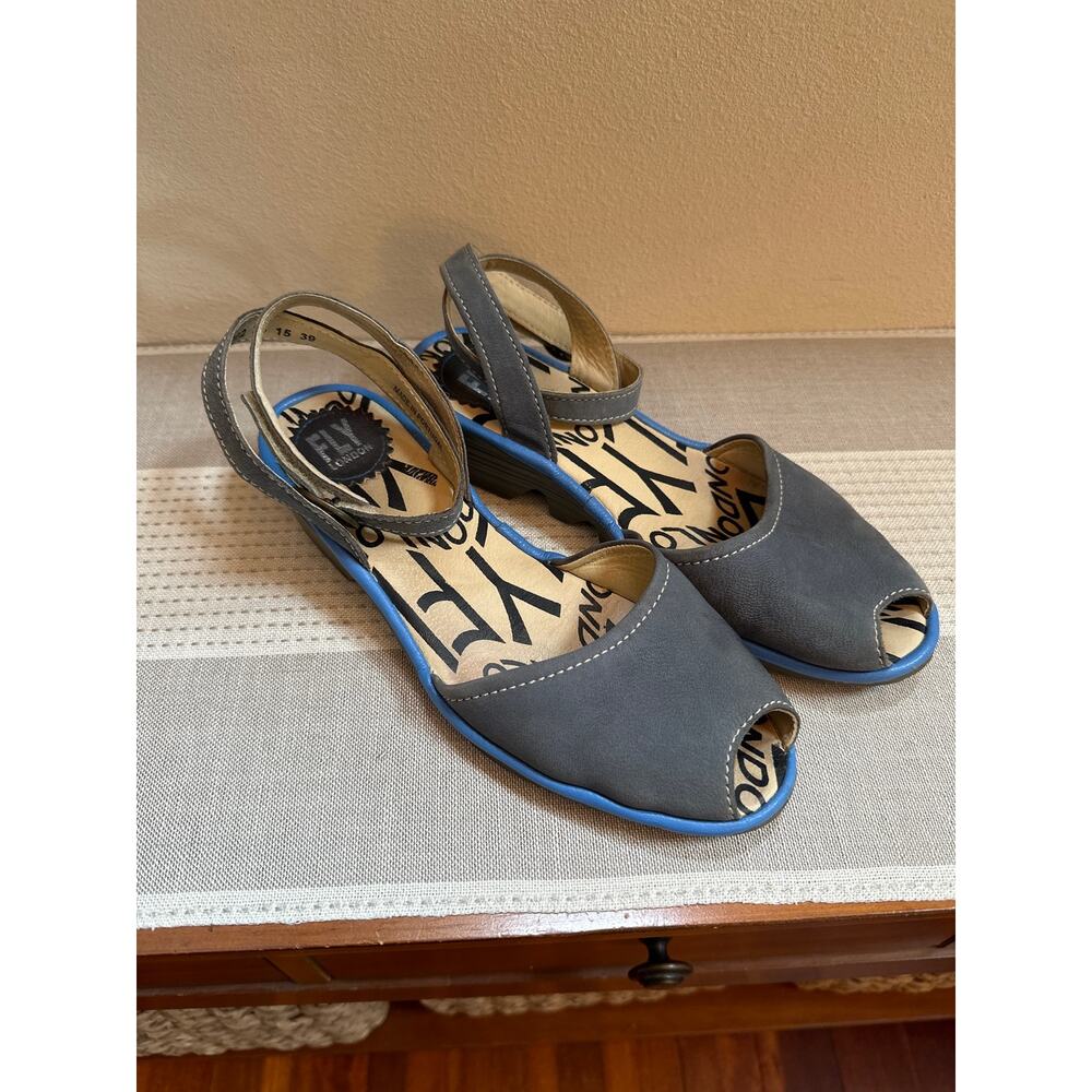Fly London Blue Leather double ankle strap open toe sandals Size 39/ US 8.5